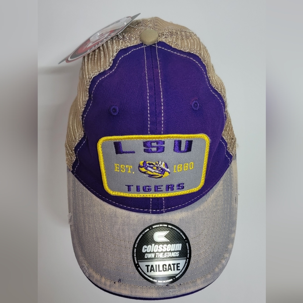 LSU Tigers Snapback Purple Gold Mesh Back Distressed Colosseum Tailgate Hat Cap